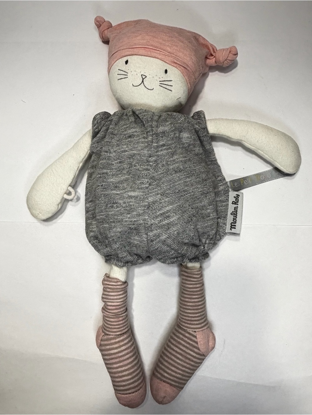 HTF Moulin Roty Les Petits Dodos Cat Plush Baby Doll Lovey French Soft Toy Read!